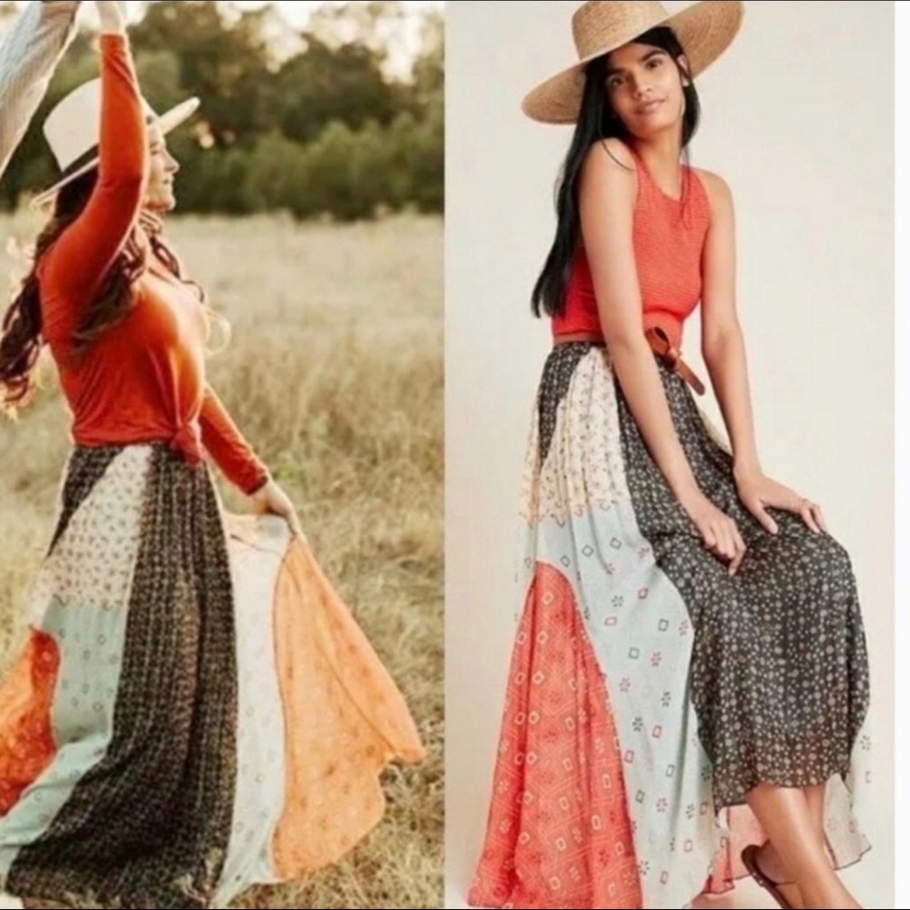 Anthropologie Verb Margo Boho Pleated Maxi Skirt